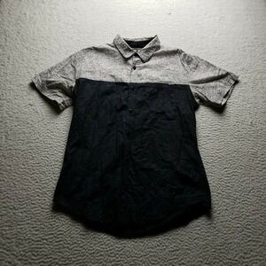 Zoo York Shirt Mens Large Black Gray Colorblock Short Sleeve Button-Up Casual